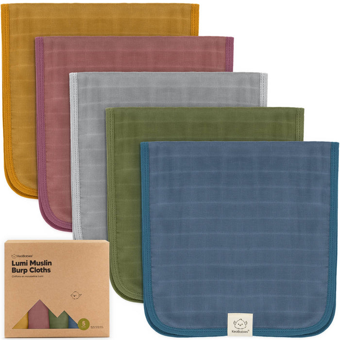 KeaBabies 5pk Lumi Muslin Burp Cloths for Baby - Corals