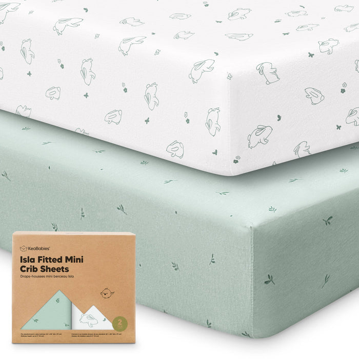 KeaBabies Isla Fitted Mini Crib Sheets, Pack and Play Sheet - Bunny