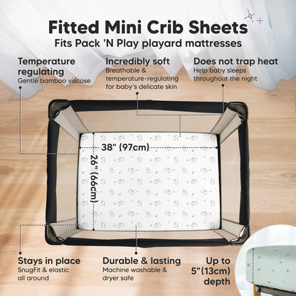 KeaBabies Isla Fitted Mini Crib Sheets, Pack and Play Sheet - Bunny