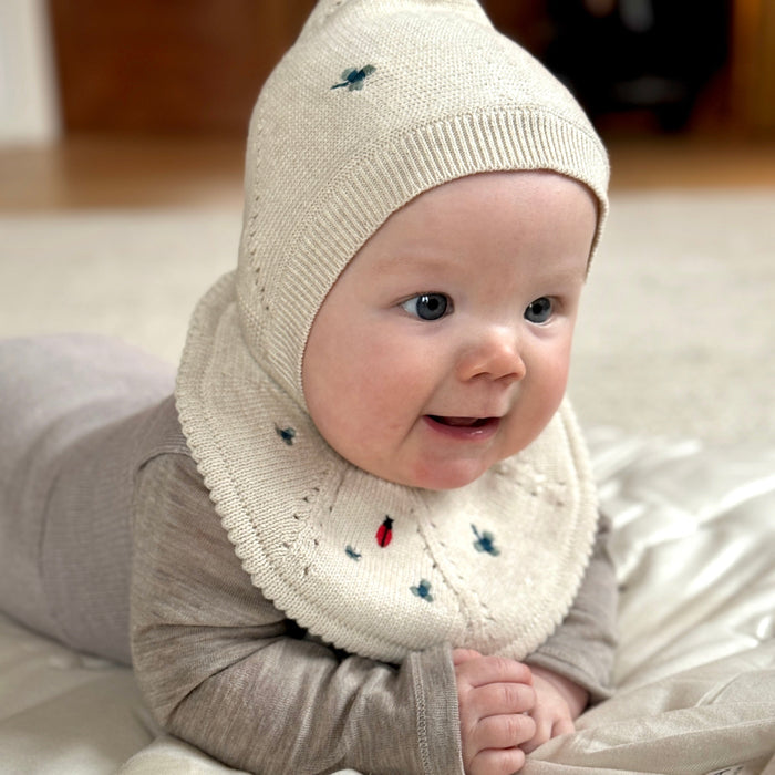 Knitted Bib - Flora - Ladybug Garden