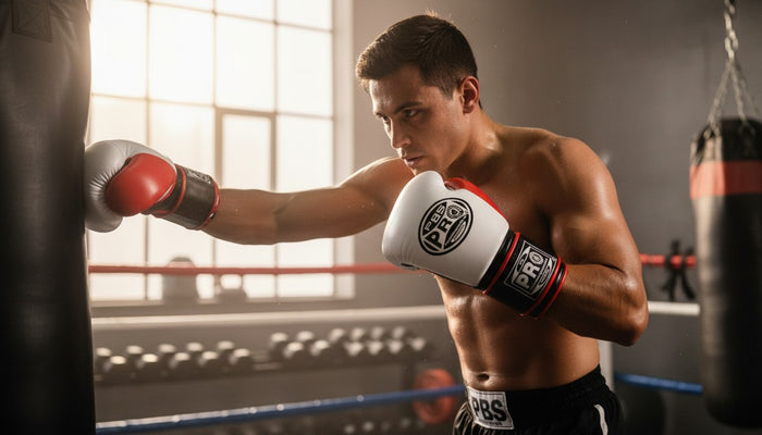 ProBoxing® Classic Leather Boxing Gloves - Training Gloves - White & Red