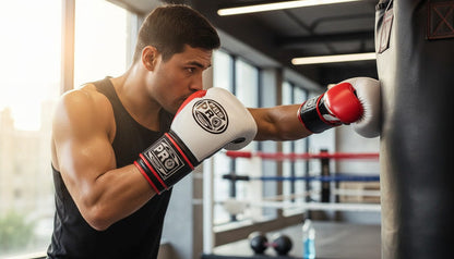 ProBoxing® Classic Leather Boxing Gloves - Training Gloves - White & Red