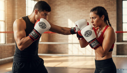 ProBoxing® Classic Leather Boxing Gloves - Training Gloves - White & Red
