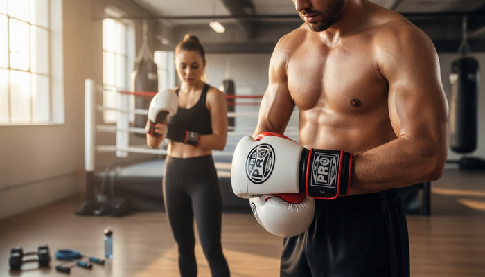 ProBoxing® Classic Leather Boxing Gloves - Training Gloves - White & Red