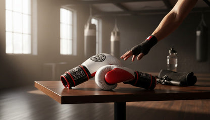 ProBoxing® Classic Leather Boxing Gloves - Training Gloves - White & Red