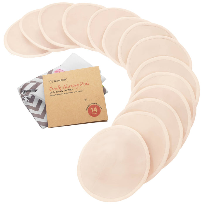 KeaBabies - 14pk Comfy Nursing Pads, Reusable Breastfeeding Pads - Bare Beige / X-Large 5.5"-Giggles N Gear