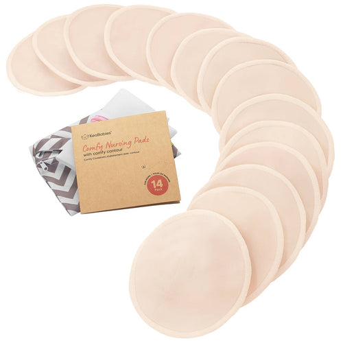 KeaBabies - 14pk Comfy Nursing Pads, Reusable Breastfeeding Pads - Bare Beige / X-Large 5.5"-Giggles N Gear