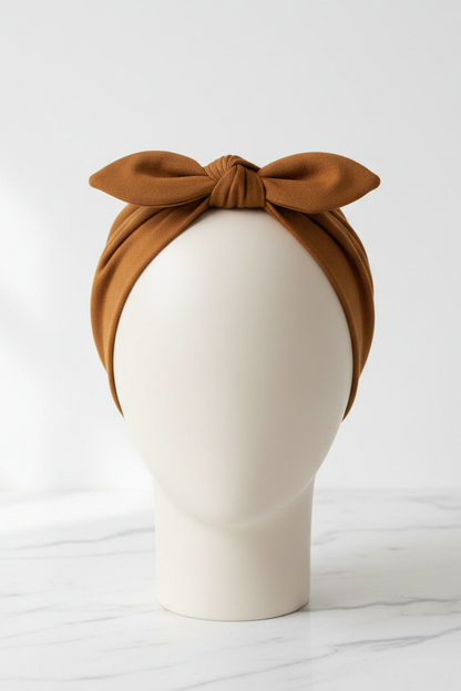 Billie Headband - Stretchy Bow Detailed Headband in Brown