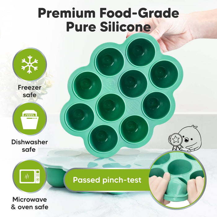 KeaBabies Silicone Baby Food Freezer Tray with 10 pods, BPA-free, freezer and dishwasher safe.