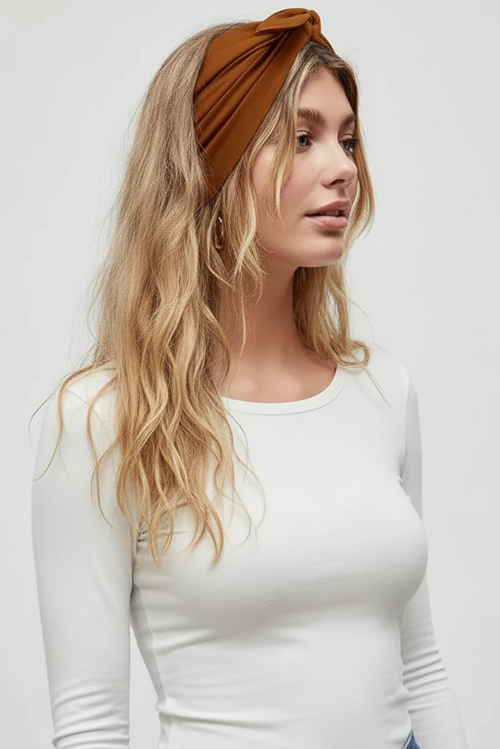 Billie Headband - Stretchy Bow Detailed Headband in Brown